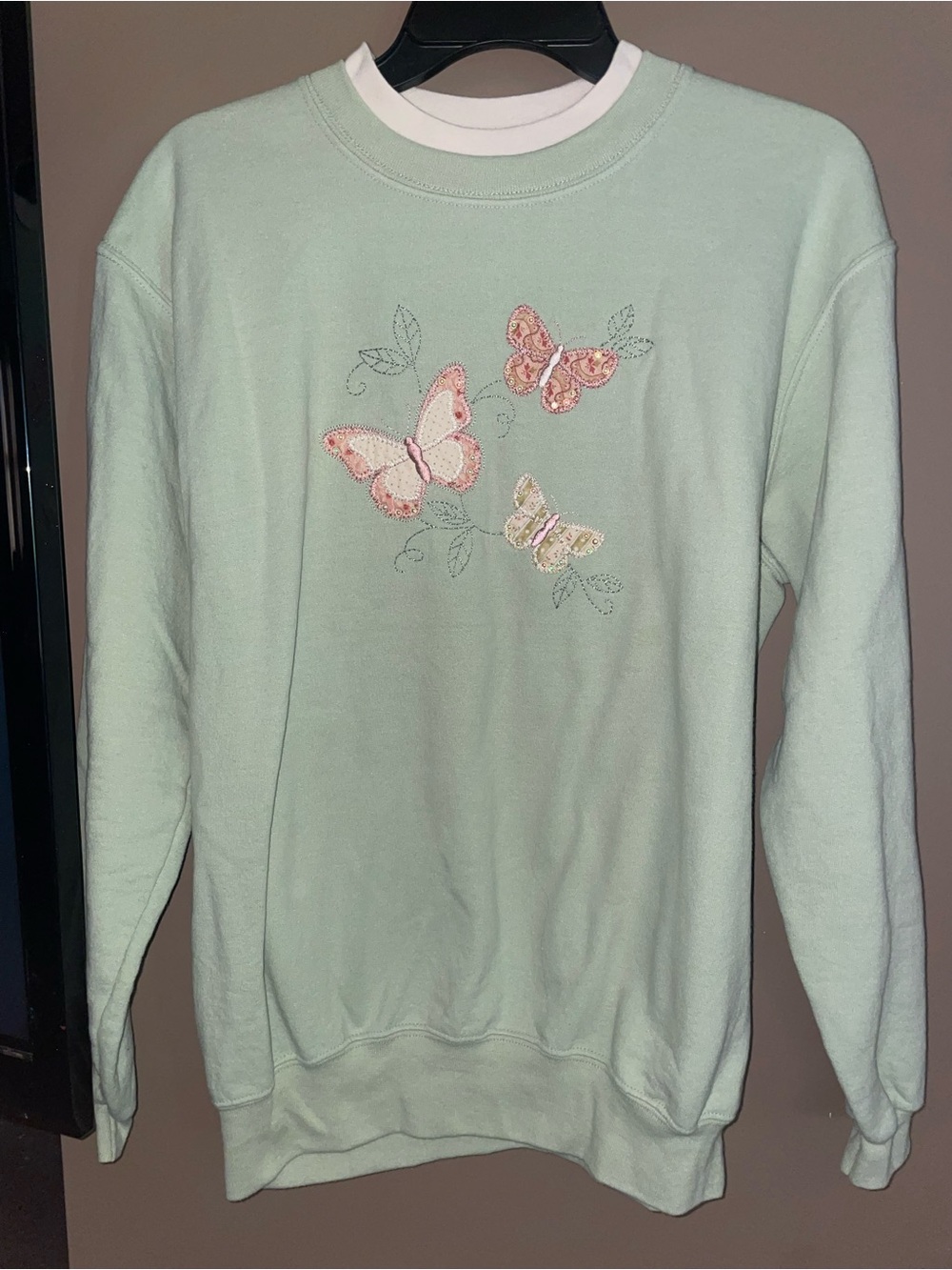 Vintage Day Breeze Light Mint Butterfly Embroidered Women's Sweater Sz M